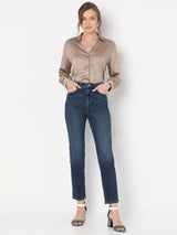 Women's Blue Mid Rise Straight Fit Jeans