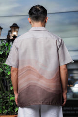 Unisex Brown Ombre Tropical Print Relaxed Fit Resort Cuban Collar Shirt