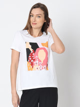 Women's White Graphic Print T-Shirt