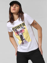 Women's White Knitted Casual Printed Regular Fit Half Sleeves Tshirt