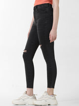 Women's Black Woven Casual Solid Regular Fit Jeans