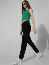 Women's Black Woven Casual Solid Regular Fit Jeans
