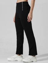 Women's Black Knitted Casual Solid Regular Fit Legging