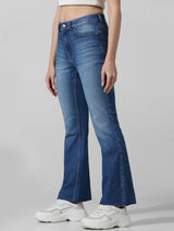 Women's Blue Woven Casual Solid Regular Fit Jeans