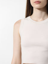 Women's White Knitted Casual Solid Cropped Sleeveless Top