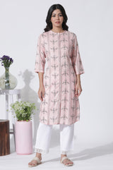 Women's Pink Geometric Printed Straight Rayon Kurta and Pant Set