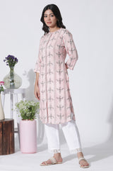 Women's Pink Geometric Printed Straight Rayon Kurta and Pant Set