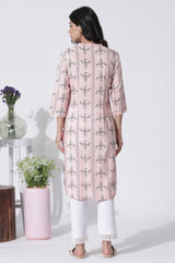 Women's Pink Geometric Printed Straight Rayon Kurta and Pant Set