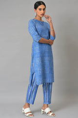 Women's Blue Geometric Polka Dot Printed Straight Cotton Kurta and Pants Co-ord Set