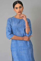 Women's Blue Geometric Polka Dot Printed Straight Cotton Kurta and Pants Co-ord Set