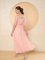Women's Peach Chiffon Maxi Embellished Dress