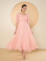 Women's Peach Chiffon Maxi Embellished Dress