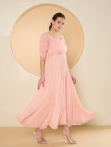 Women's Peach Chiffon Maxi Embellished Dress
