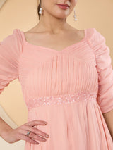 Women's Peach Chiffon Maxi Embellished Dress