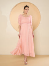Women's Peach Chiffon Maxi Embellished Dress