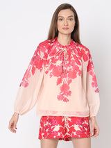 Women's Pink Long Sleeve Floral Top