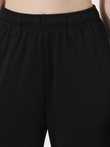 Women's Black Knitted Casual Solid Regular Fit Pant