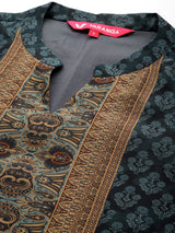 Women's Grey Floral Printed Straight Kurta Paired With Solid Bottom And Printed Dupatta Vskd31918