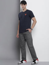 Men's Straight Fit Solid Mid Rise Trousers