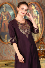 Women's Solid Embroidered Viscose Straight Kurta