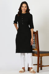 Women's Black Cotton Straight Kurta For Women