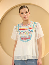 Women's White White Self Design A-Line Top