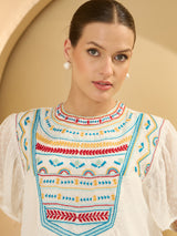 Women's White White Self Design A-Line Top