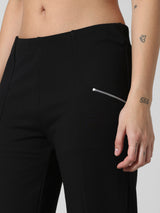 Women's Black Knitted Casual Solid Cropped Legging