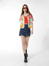 Women's Green Woven Casual Printed Regular Fit Half Sleeves Shirt