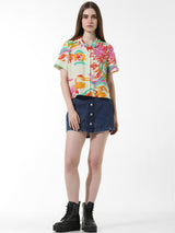 Women's Green Woven Casual Printed Regular Fit Half Sleeves Shirt