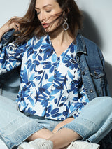 Women's Blue Abstract Print Tops