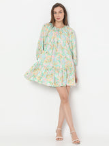 Women's Green Printed Straight Fit Dress