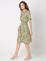 Women's Green Printed Shirt Dress