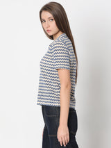 Women's Blue Abstract Print Polo