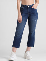 Women's Blue Woven Casual Solid Cropped Jeans