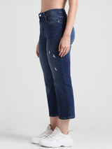 Women's Blue Woven Casual Solid Cropped Jeans