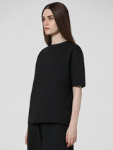 Women's Black Knitted Casual Solid Regular Fit Half Sleeves Tshirt