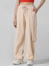 Women's Beige Knitted Casual Solid Regular Fit Pant