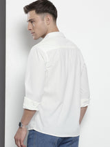 Men's White Casual Regular Fit Solid Full Sleeves Shirt
