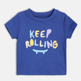 Boys Blue Casual Regular Fit Printed Half Sleeves Tshirt