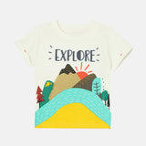 Boys White Casual Regular Fit Printed Half Sleeves Tshirt