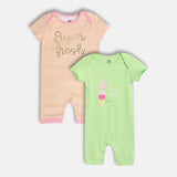 Girls Multicolor Casual Regular Fit Printed Half Sleeves Rompers - Set of 2