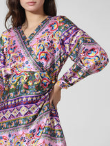 Women's Purple Woven Casual Printed Above Knee Full Sleeves Dress