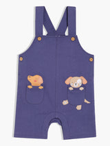 Girls Blue & White Cotton Half Sleeve Dungaree Set