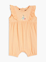 Girls Orange Blended Cotton Sleeveless Romper