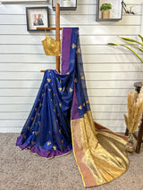Women's Blue Silk Chanderi Saree