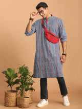 Men's Blue Festive Ethnic Full Sleeves Kurta