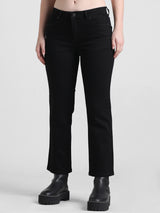 Women's Black Woven Casual Solid Cropped Jeans