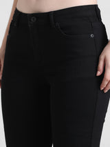 Women's Black Woven Casual Solid Cropped Jeans