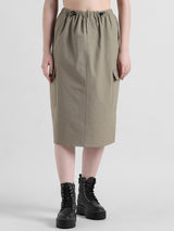 Women's Beige Woven Casual Solid Knee Length Skirt